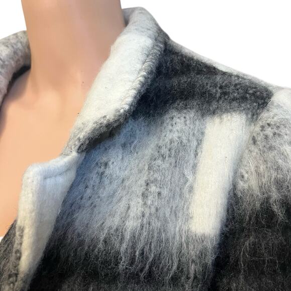 NEW Sage The Label Charlie Plaid Coat Mid Length Brushed Wool Blend Fluffy - Picture 2 of 7